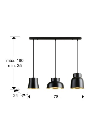I3-VULCANO- LAMPARA 3L -NEGRO/ORO